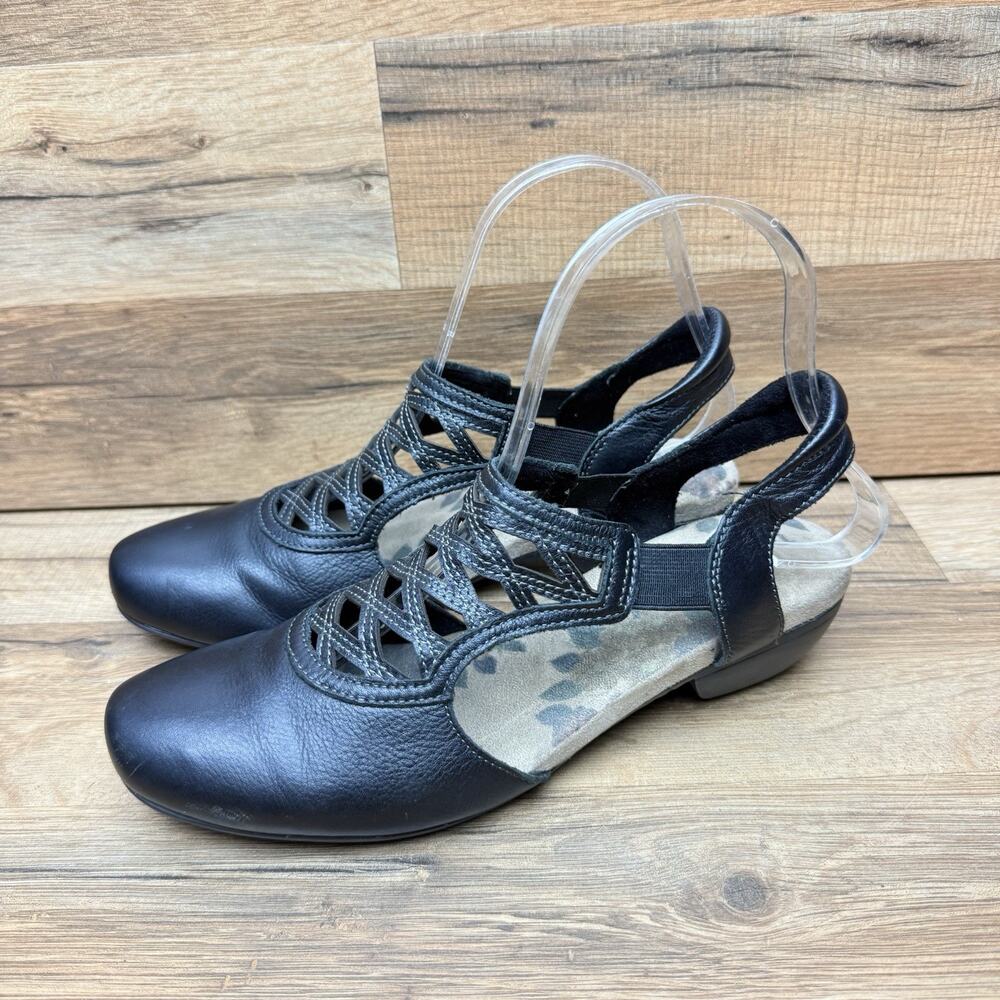 Taos Faith Sandal Women Sz 7 Black Leather Slingback Strap Cutout Low Heel Comfy